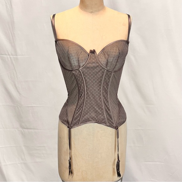 Chantal Thomass corset lingerie teddy shapewear garter belt clip chocolate brown - Picture 8 of 17